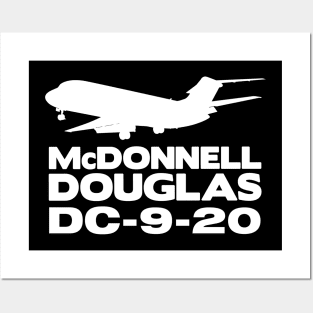 McDonnell Douglas DC-9-20 Silhouette Print (White) Posters and Art